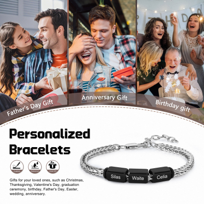 Personalised Stainless Steel Bracelet with 3 Names - Custom Gift for Him | Jessemade