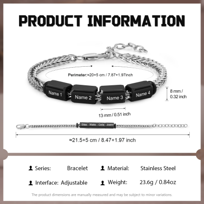 Personalised Stainless Steel Bracelet with 4 Names - Custom Gift for Him | Jessemade