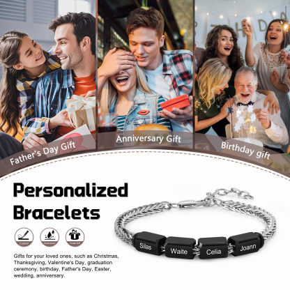 Personalised Stainless Steel Bracelet with 4 Names - Custom Gift for Him | Jessemade