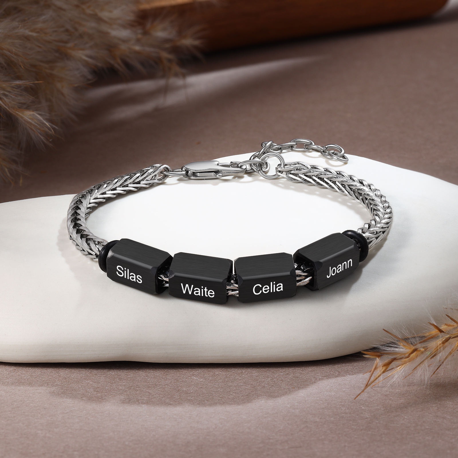 Personalised Stainless Steel Bracelet with 4 Names - Custom Gift for Him | Jessemade