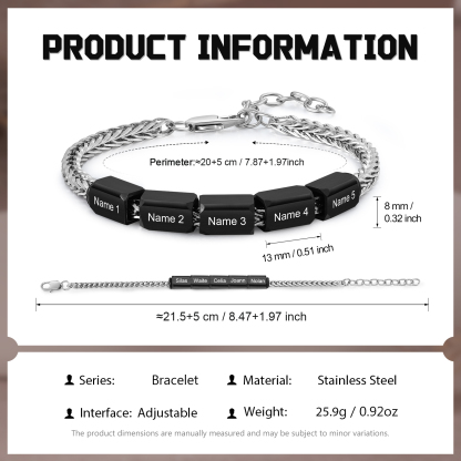 Personalised Stainless Steel Bracelet with 5 Names - Custom Gift for Him | Jessemade