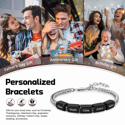 Personalised Stainless Steel Bracelet with 5 Names - Custom Gift for Him | Jessemade