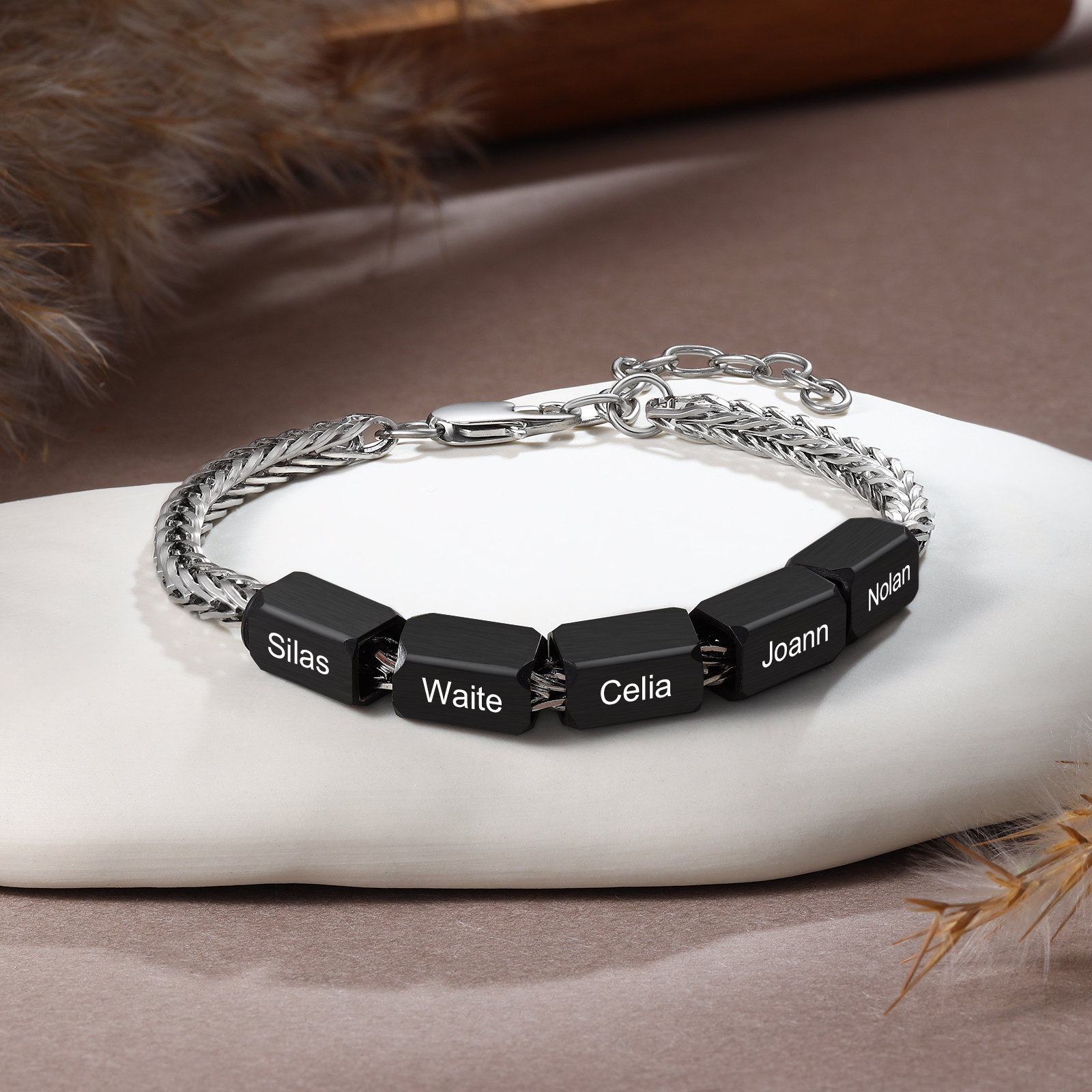 Personalised Stainless Steel Bracelet with 5 Names - Custom Gift for Him | Jessemade