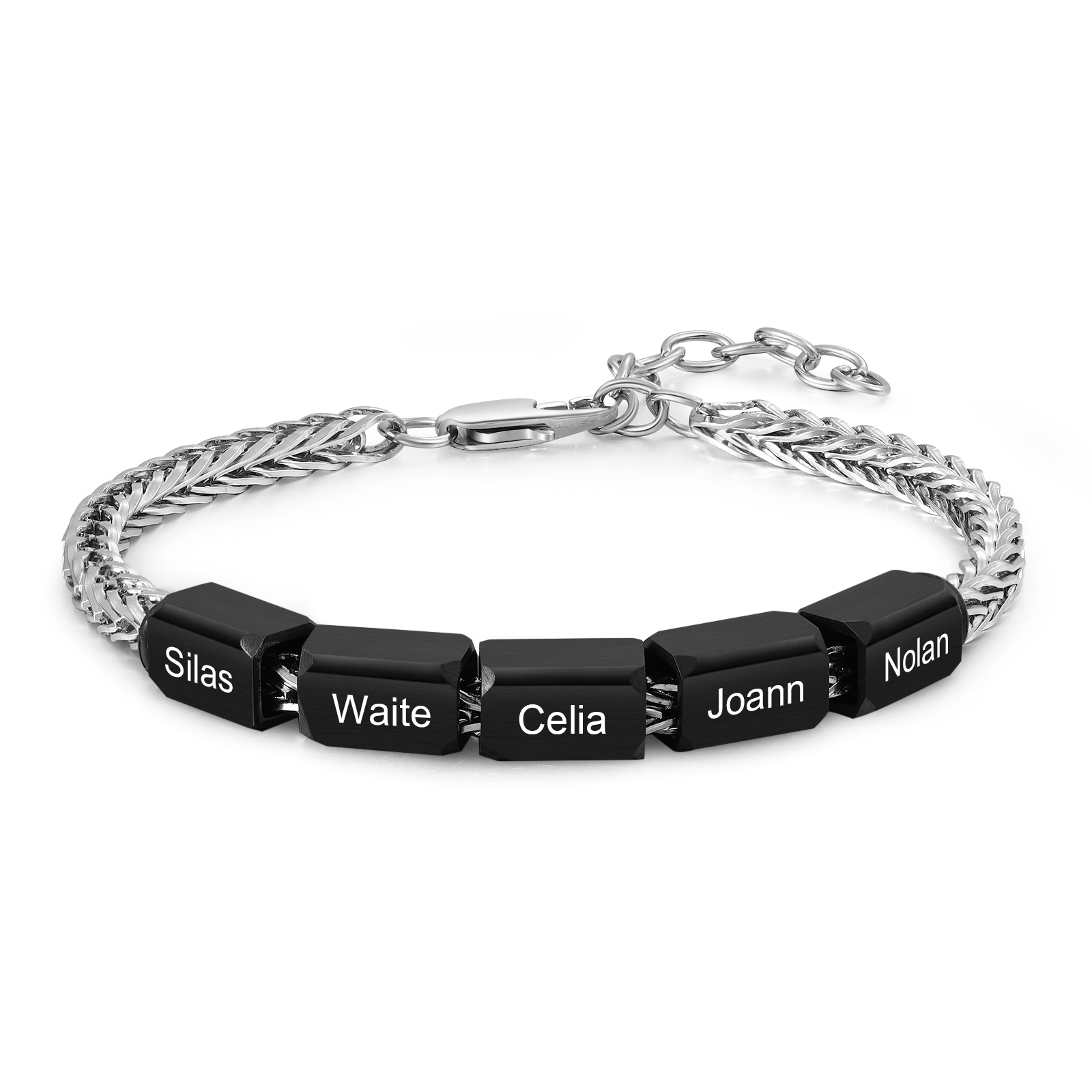 Personalised Stainless Steel Bracelet with 5 Names - Custom Gift for Him | Jessemade