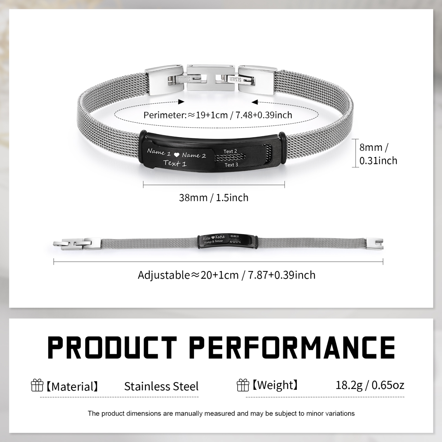 Personalised 2 Names & 3 Texts Bracelet for Couple – Stainless Steel Bracelet Gift | Jessemade