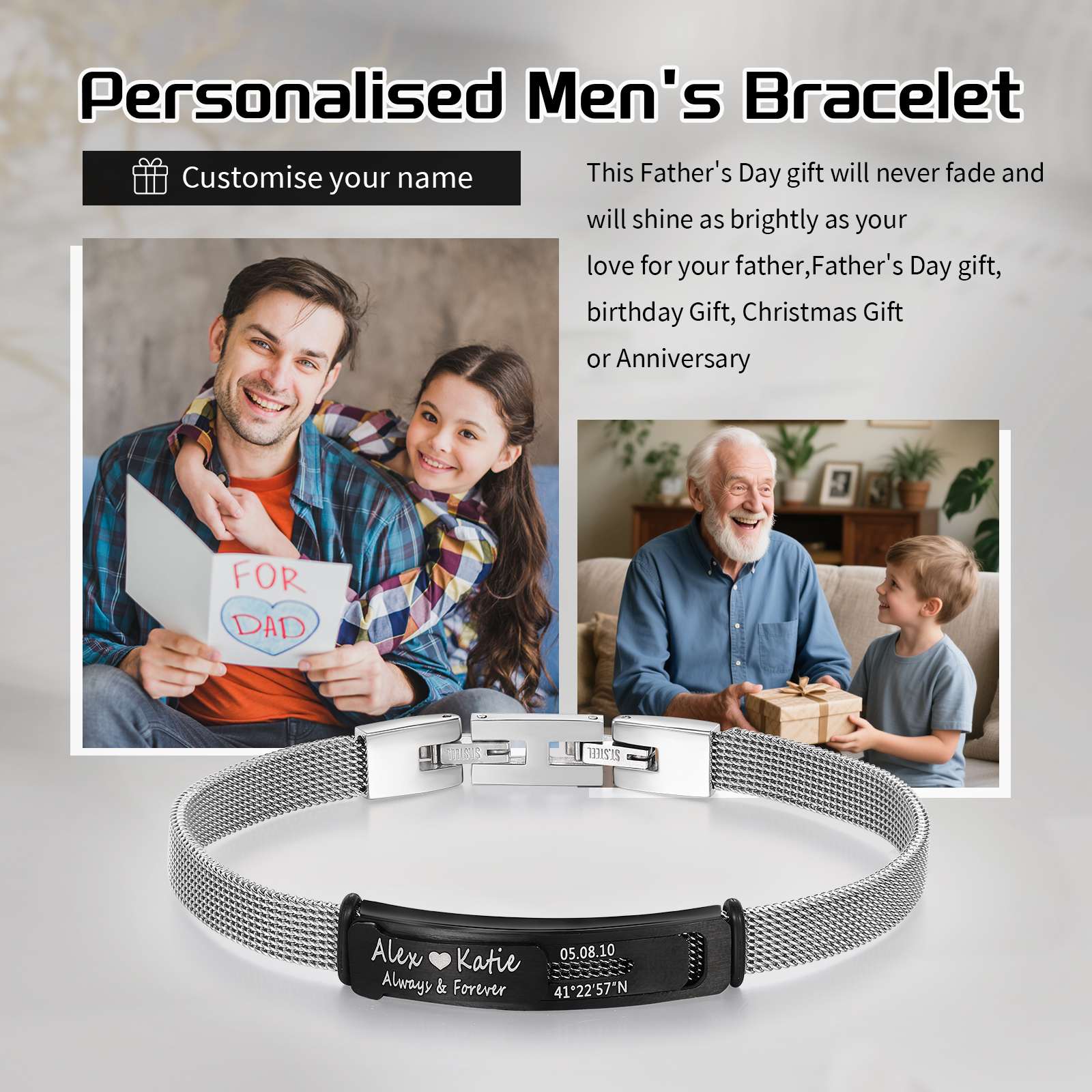 Personalised 2 Names & 3 Texts Bracelet for Couple – Stainless Steel Bracelet Gift | Jessemade