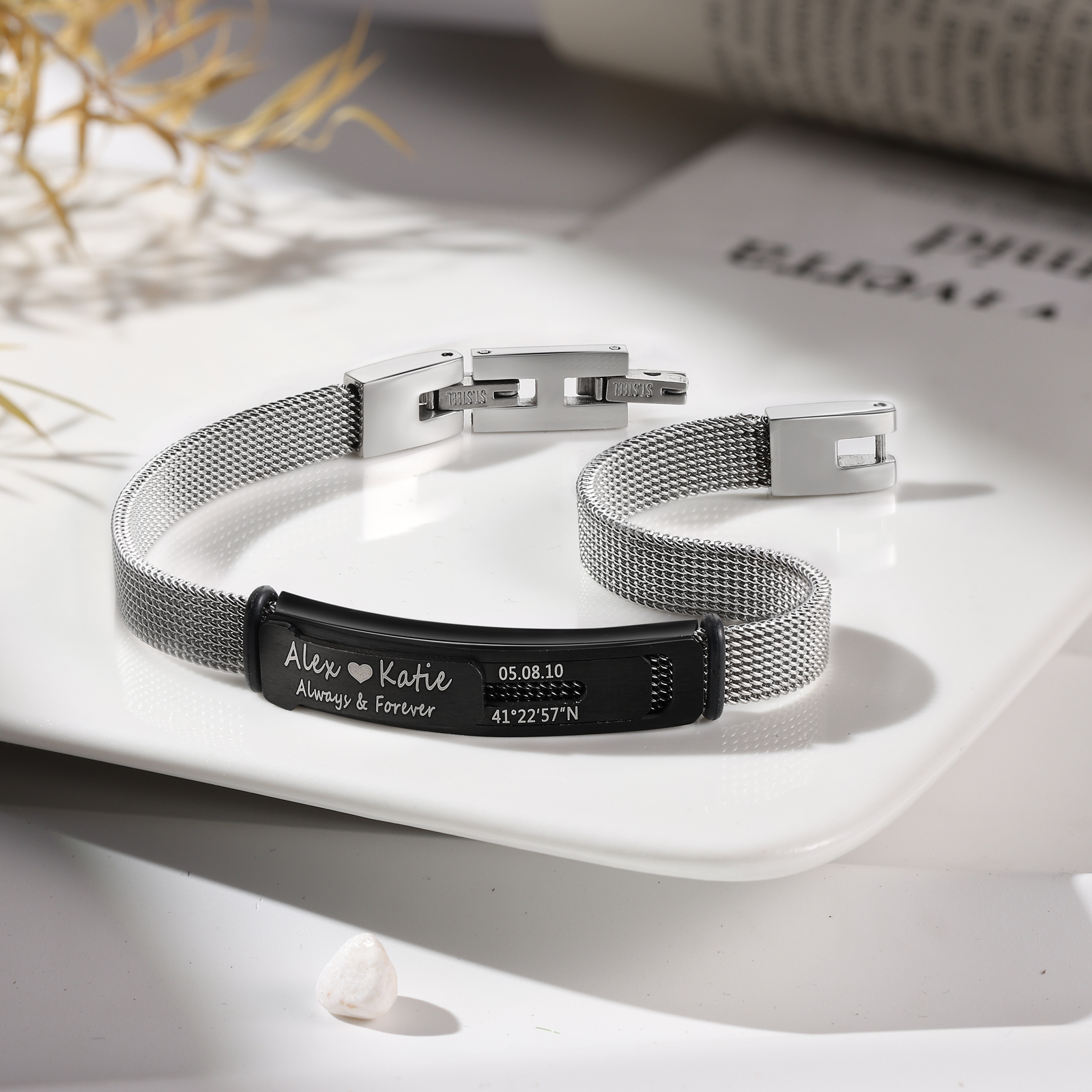 Personalised 2 Names & 3 Texts Bracelet for Couple – Stainless Steel Bracelet Gift | Jessemade