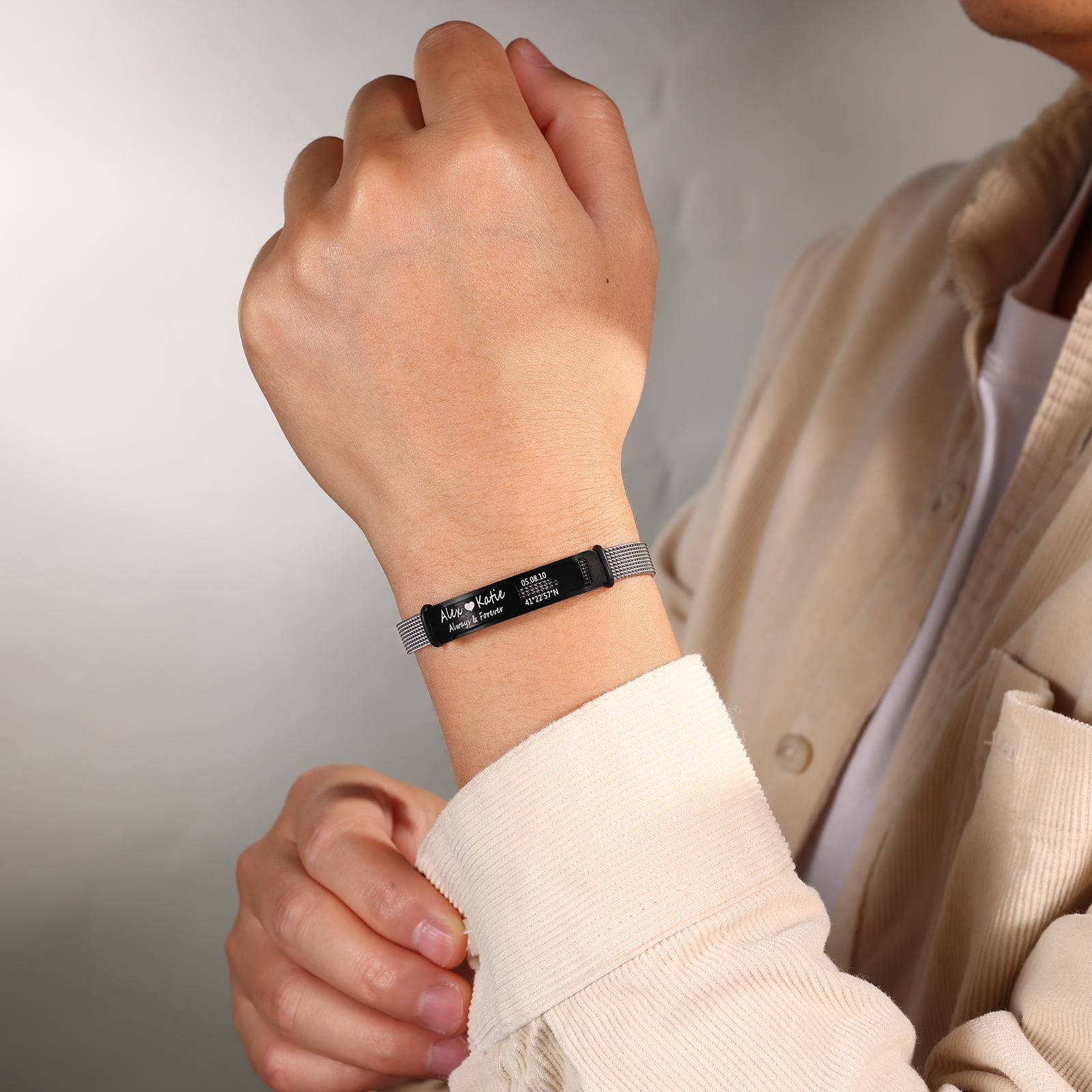 Personalised 2 Names & 3 Texts Bracelet for Couple – Stainless Steel Bracelet Gift | Jessemade