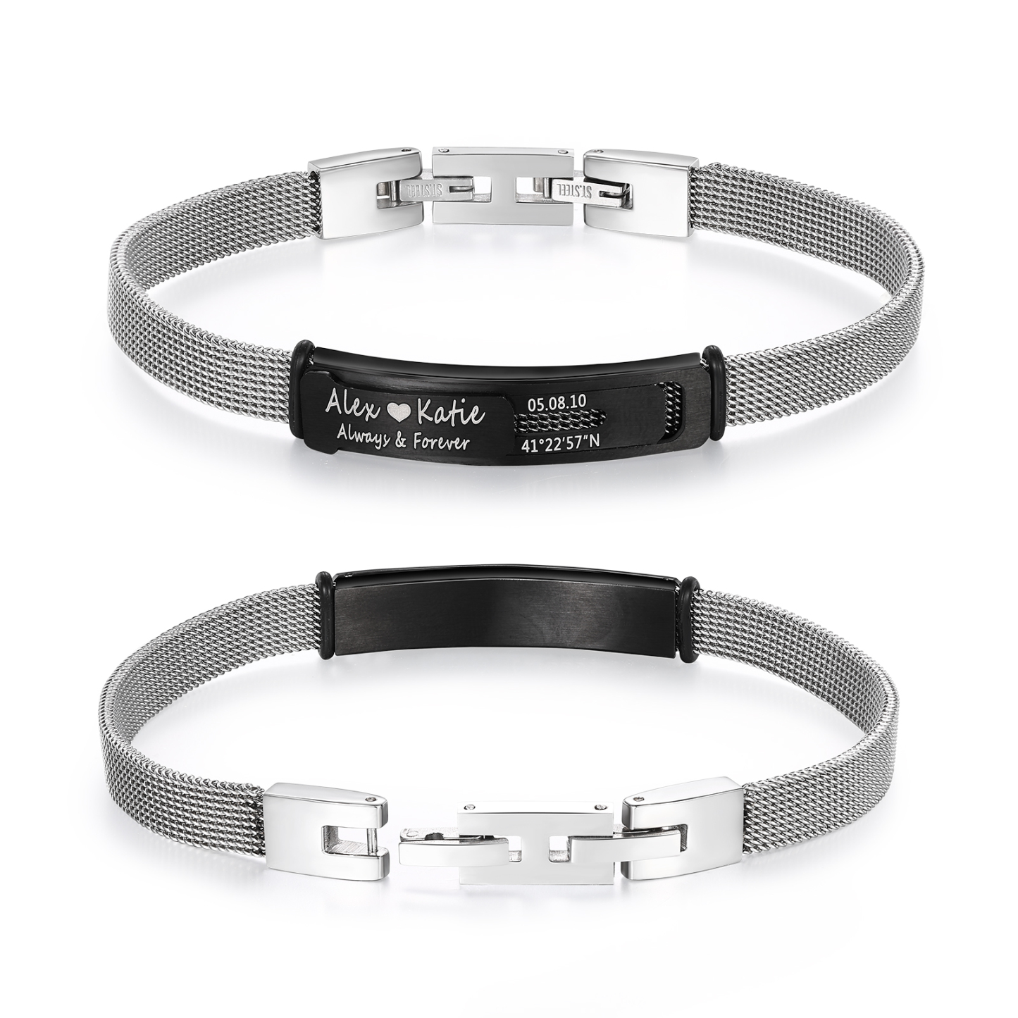 Personalised 2 Names & 3 Texts Bracelet for Couple – Stainless Steel Bracelet Gift | Jessemade