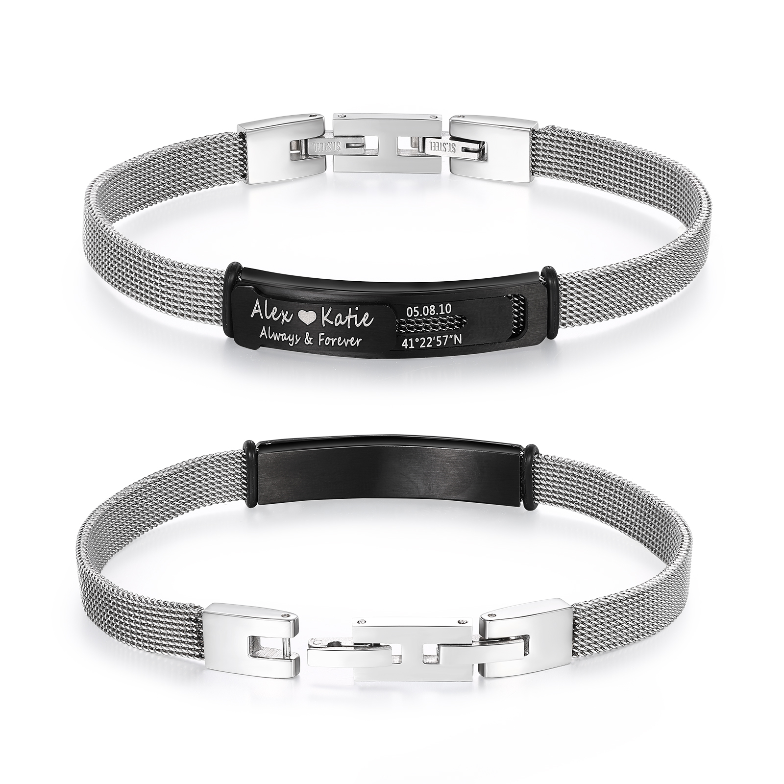 Personalised 2 Names & 3 Texts Bracelet for Couple – Stainless Steel Bracelet Gift | Jessemade