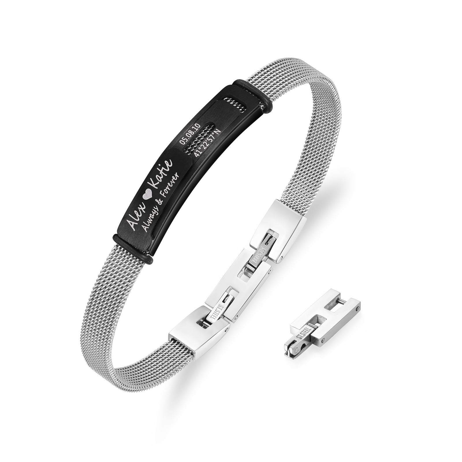 Personalised 2 Names & 3 Texts Bracelet for Couple – Stainless Steel Bracelet Gift | Jessemade