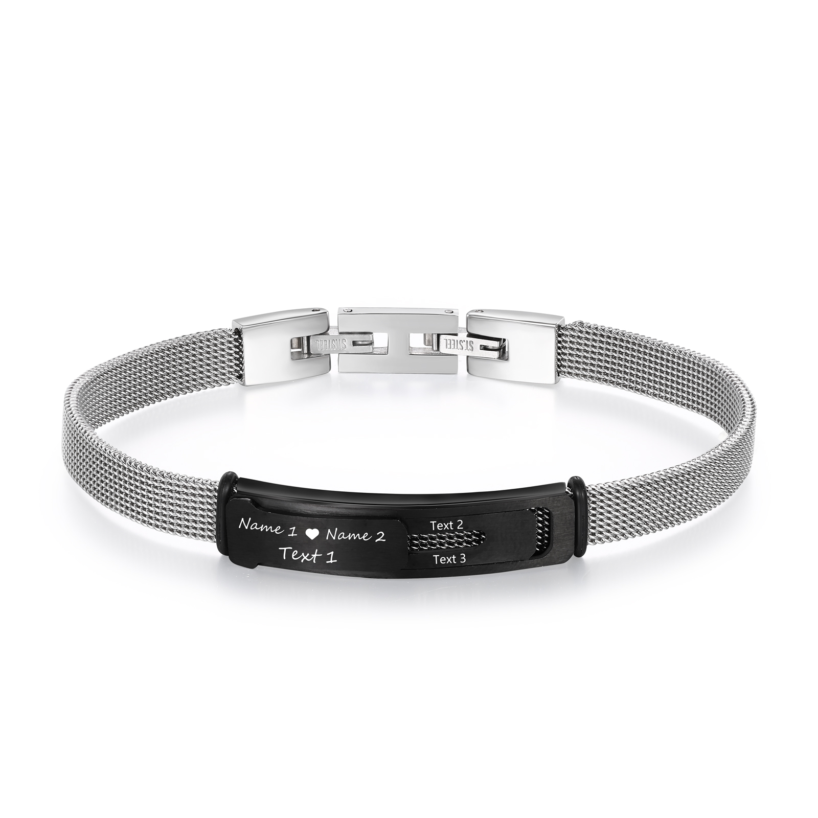 Personalised 2 Names & 3 Texts Bracelet for Couple – Stainless Steel Bracelet Gift | Jessemade