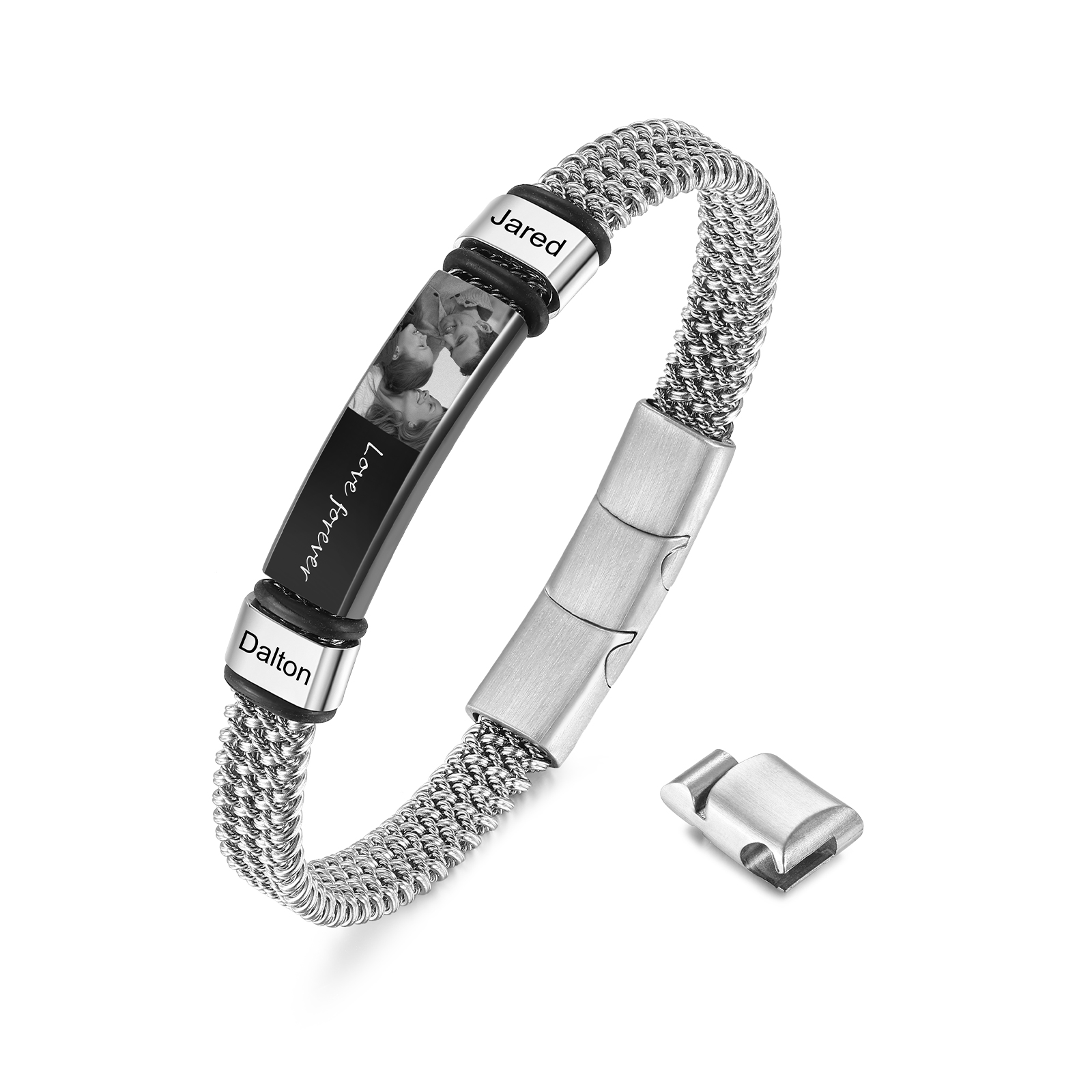 2 Names & 1 Photo & 1 Text Personalised Men Adjustable Bracelet – Father's Day Gift | Jessemade