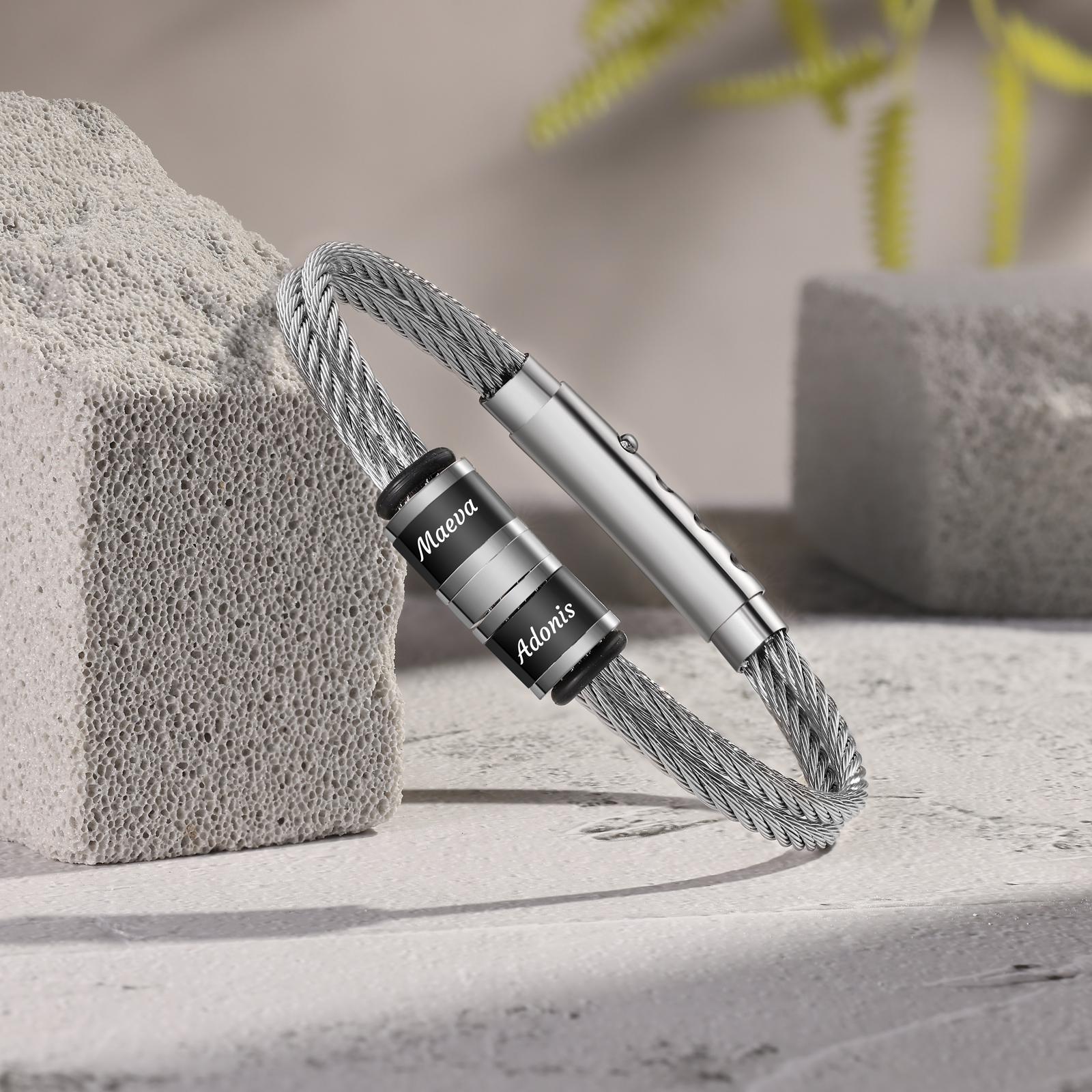 Personalised Men Stainless Steel Adjustable Bracelet with 2 Names - Custom Gift for Him | Jessemade