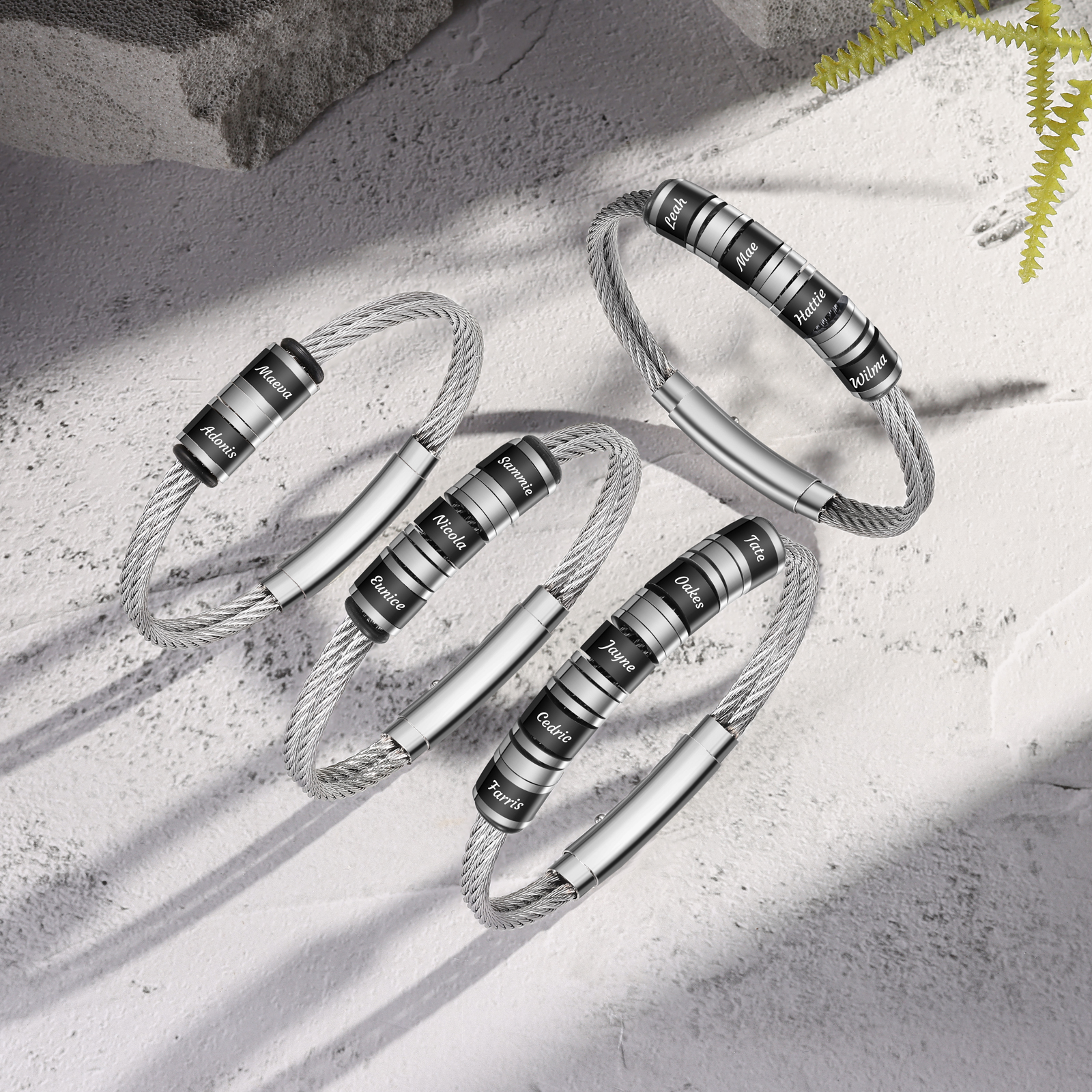 Personalised Men Stainless Steel Adjustable Bracelet with 5 Names - Custom Gift for Him | Jessemade