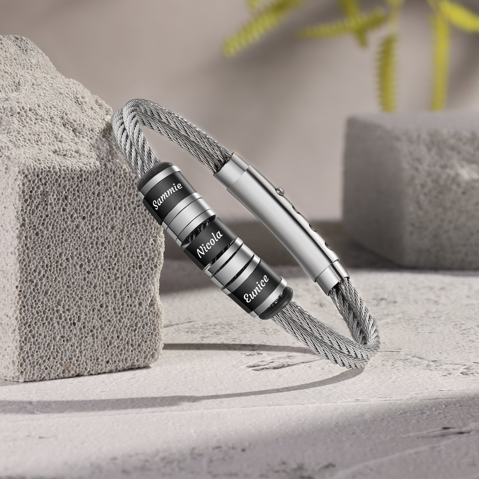 Personalised Men Stainless Steel Adjustable Bracelet with 3 Names - Custom Gift for Him | Jessemade