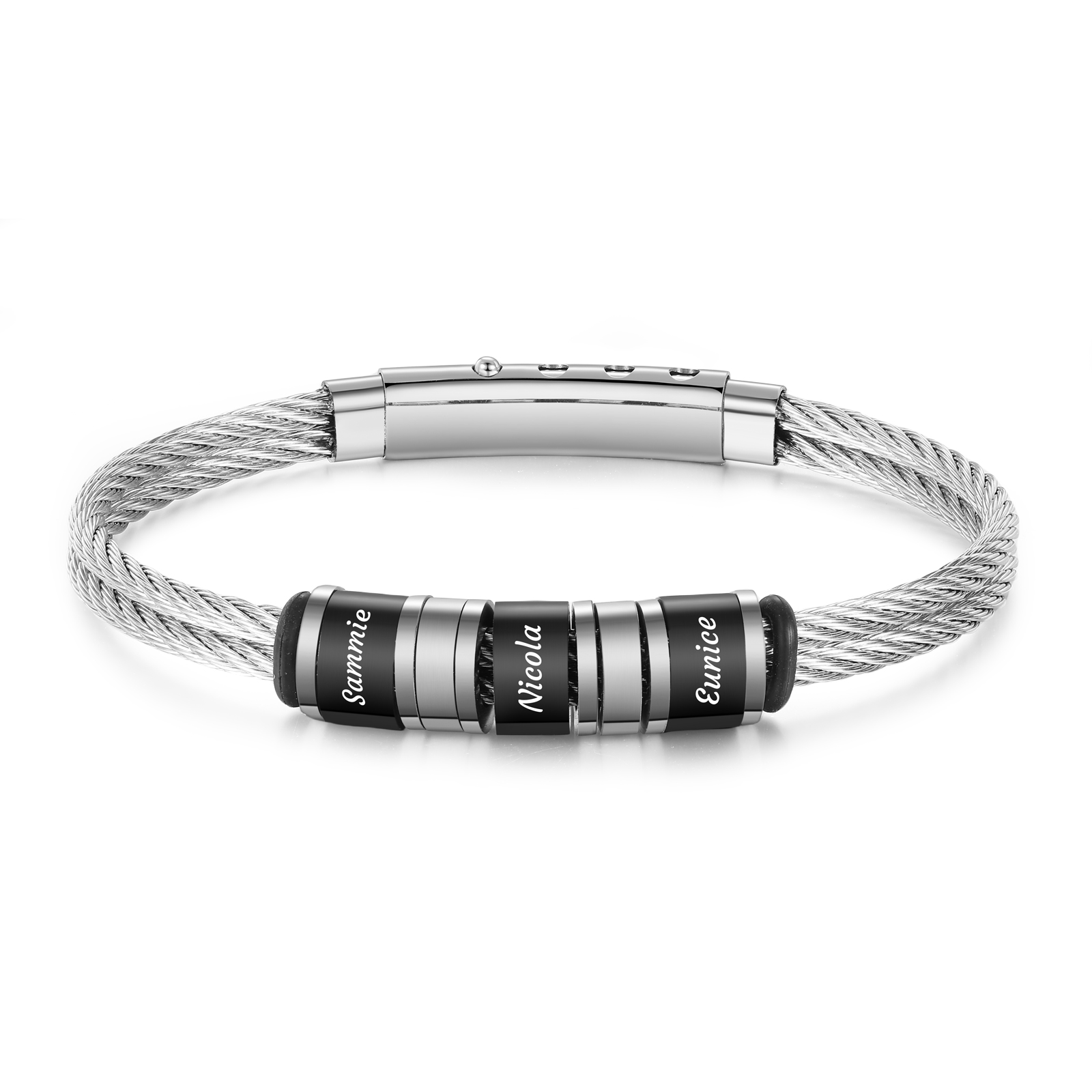 Personalised Men Stainless Steel Adjustable Bracelet with 3 Names - Custom Gift for Him | Jessemade