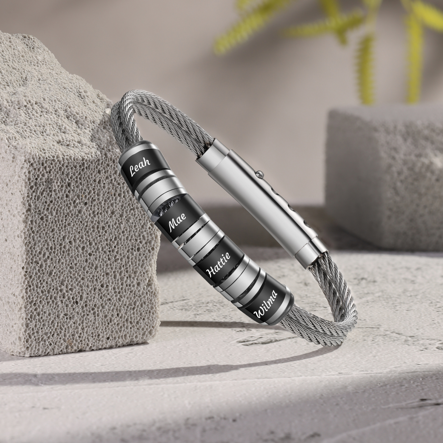 Personalised Men Stainless Steel Adjustable Bracelet with 4 Names - Custom Gift for Him | Jessemade