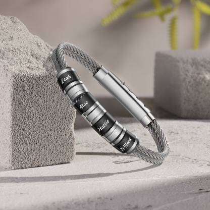 Personalised Men Stainless Steel Adjustable Bracelet with 4 Names - Custom Gift for Him | Jessemade