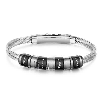 Personalised Men Stainless Steel Adjustable Bracelet with 4 Names - Custom Gift for Him | Jessemade