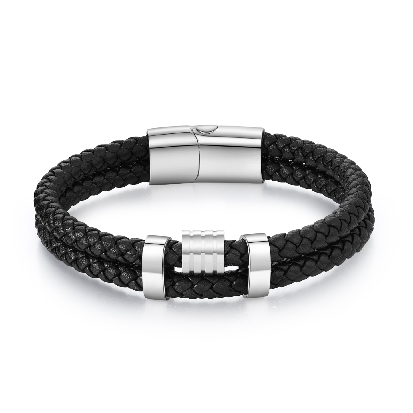 2 Names Personalised Braided Leather Bracelet for Men – Custom Engraved Name Beads & Stainless Steel Clasp | Jessemade