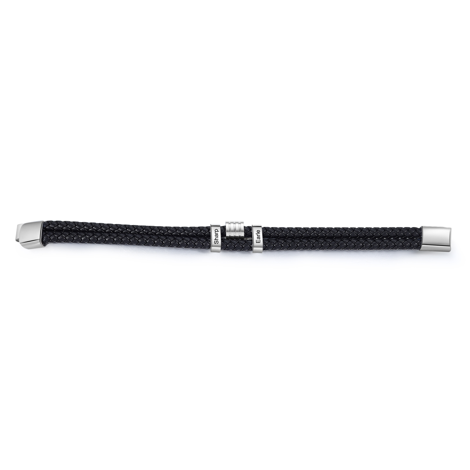 2 Names Personalised Braided Leather Bracelet for Men – Custom Engraved Name Beads & Stainless Steel Clasp | Jessemade