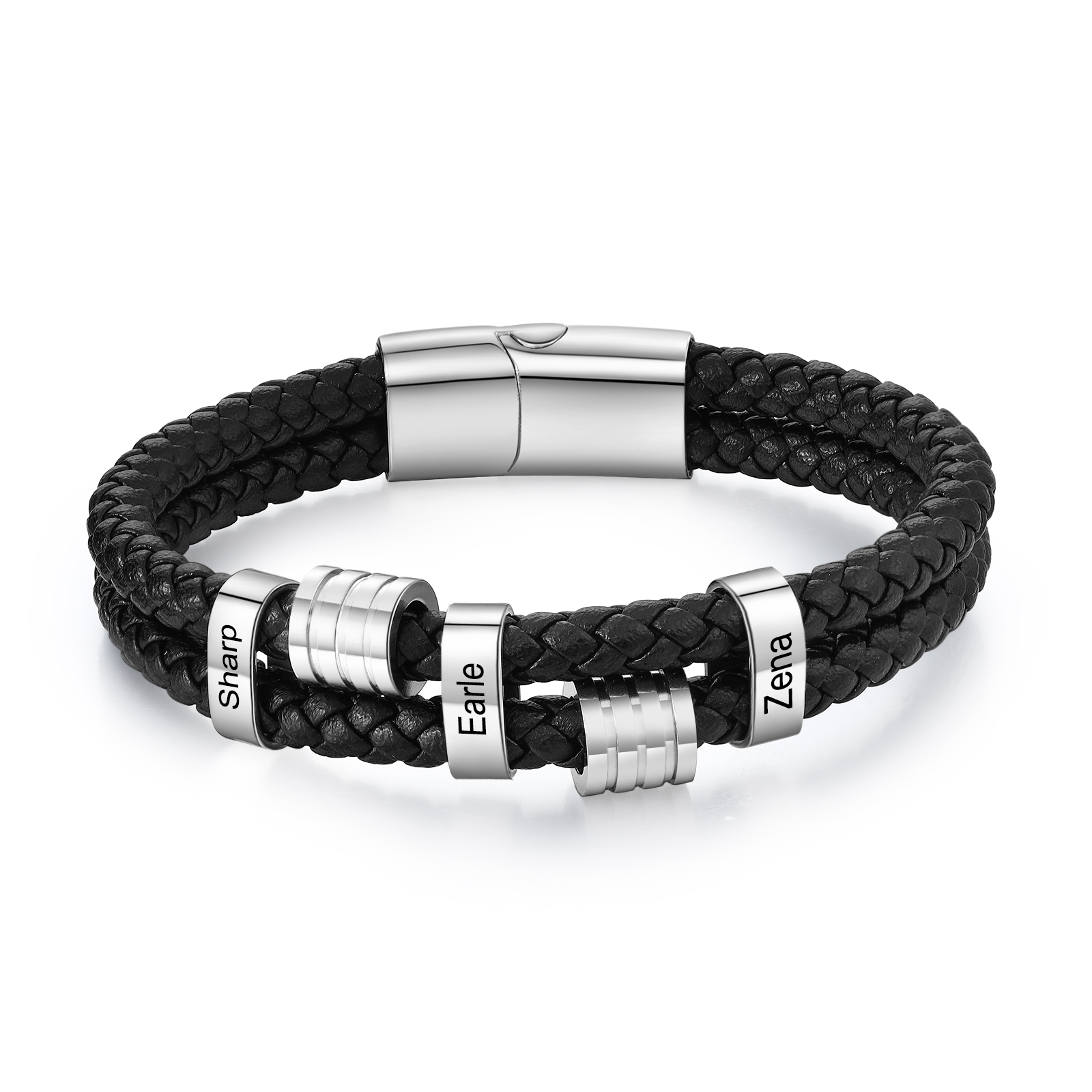 3 Names Personalised Braided Leather Bracelet for Men – Custom Engrave