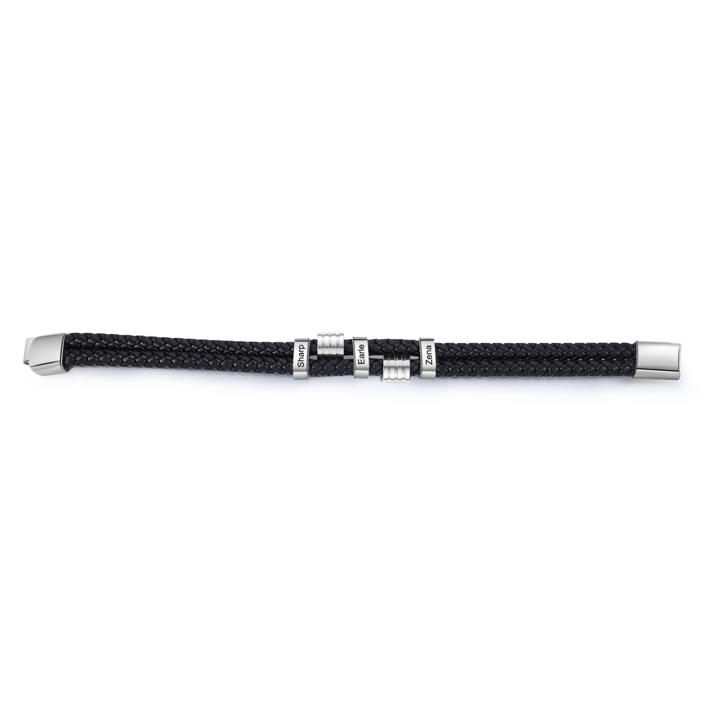 3 Names Personalised Braided Leather Bracelet for Men – Custom Engraved Name Beads & Stainless Steel Clasp | Jessemade