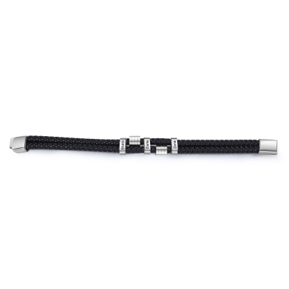 3 Names Personalised Braided Leather Bracelet for Men – Custom Engraved Name Beads & Stainless Steel Clasp | Jessemade