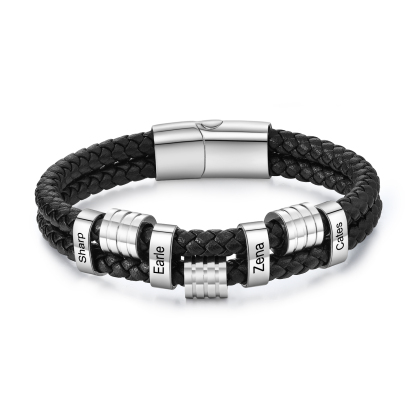 4 Names Personalised Braided Leather Bracelet for Men – Custom Engrave