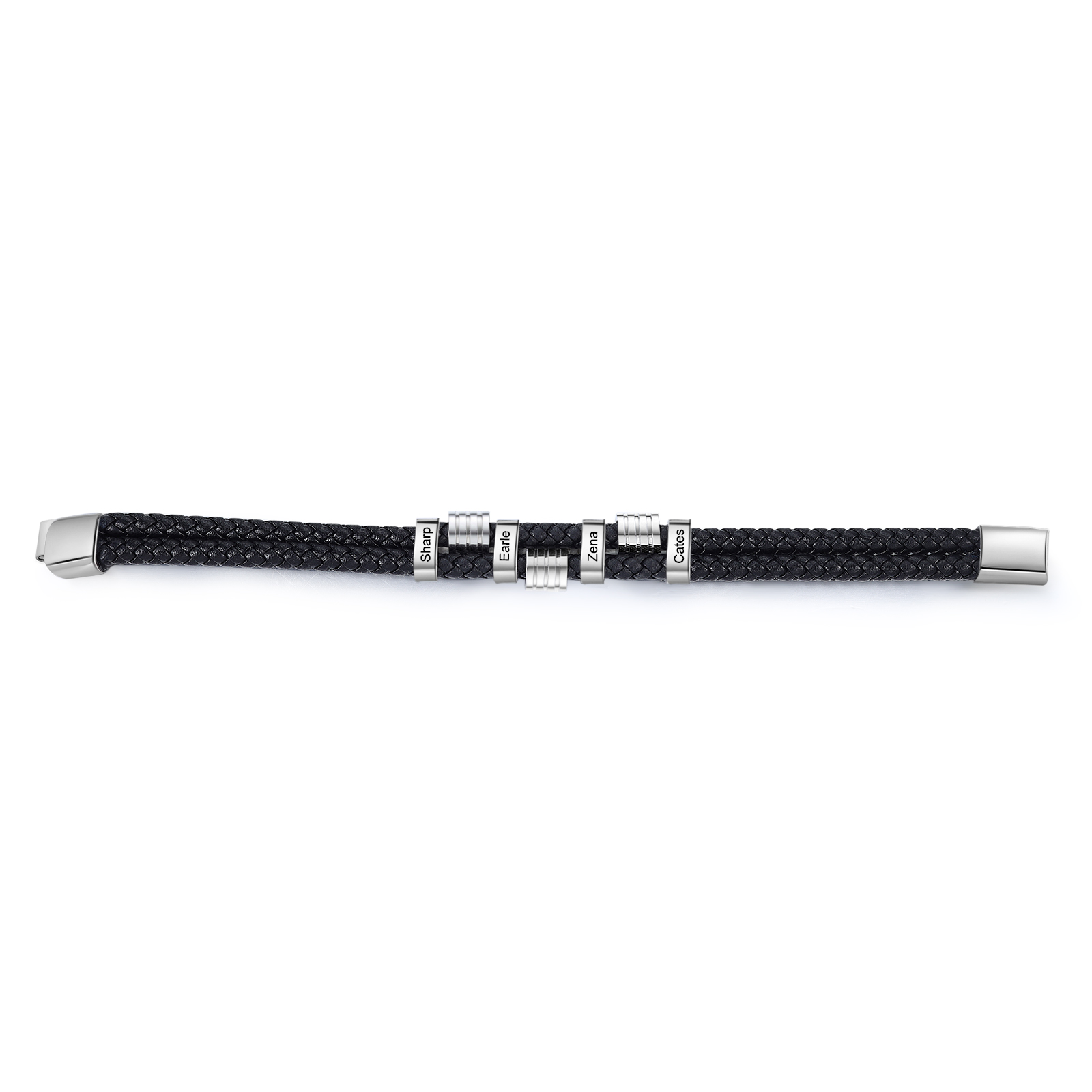 4 Names Personalised Braided Leather Bracelet for Men – Custom Engraved Name Beads & Stainless Steel Clasp | Jessemade