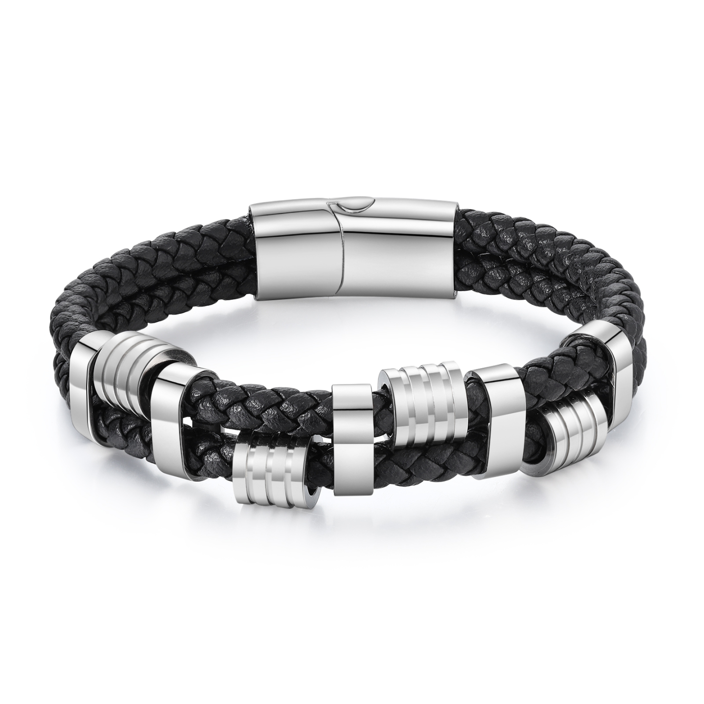 5 Names Personalised Braided Leather Bracelet for Men – Custom Engraved Name Beads & Stainless Steel Clasp | Jessemade