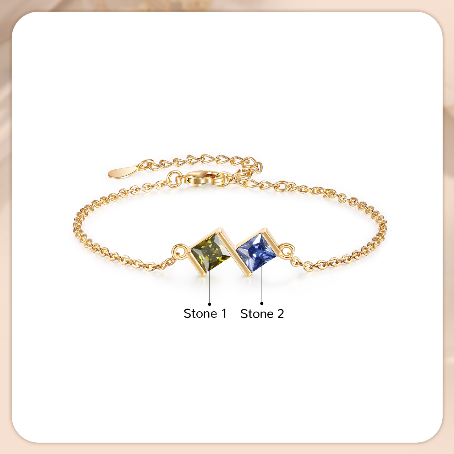 Personalised Bracelet with 2 Birthstones - Custom Gift for Her | Jessemade