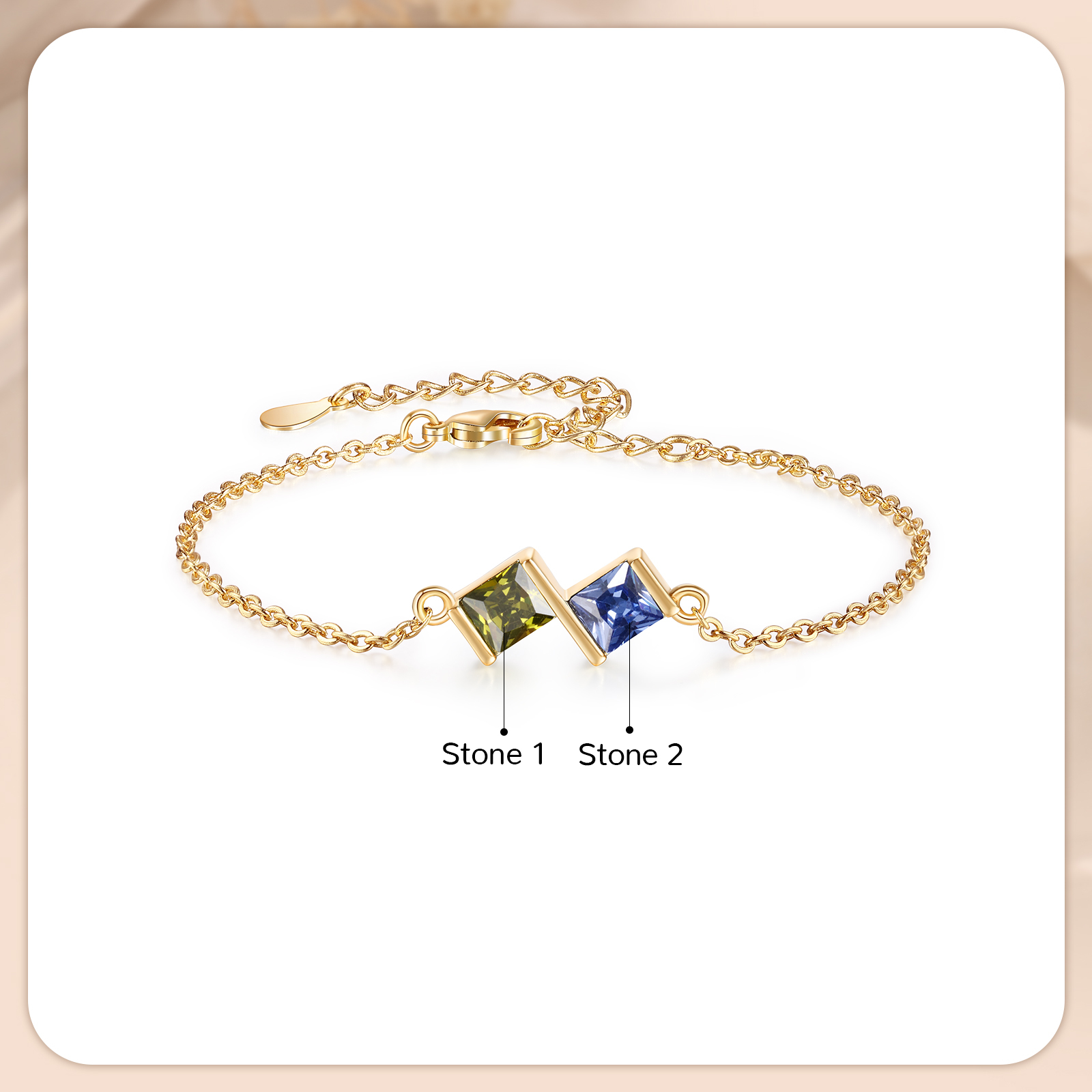 Personalised Bracelet with 2 Birthstones - Custom Gift for Her | Jessemade