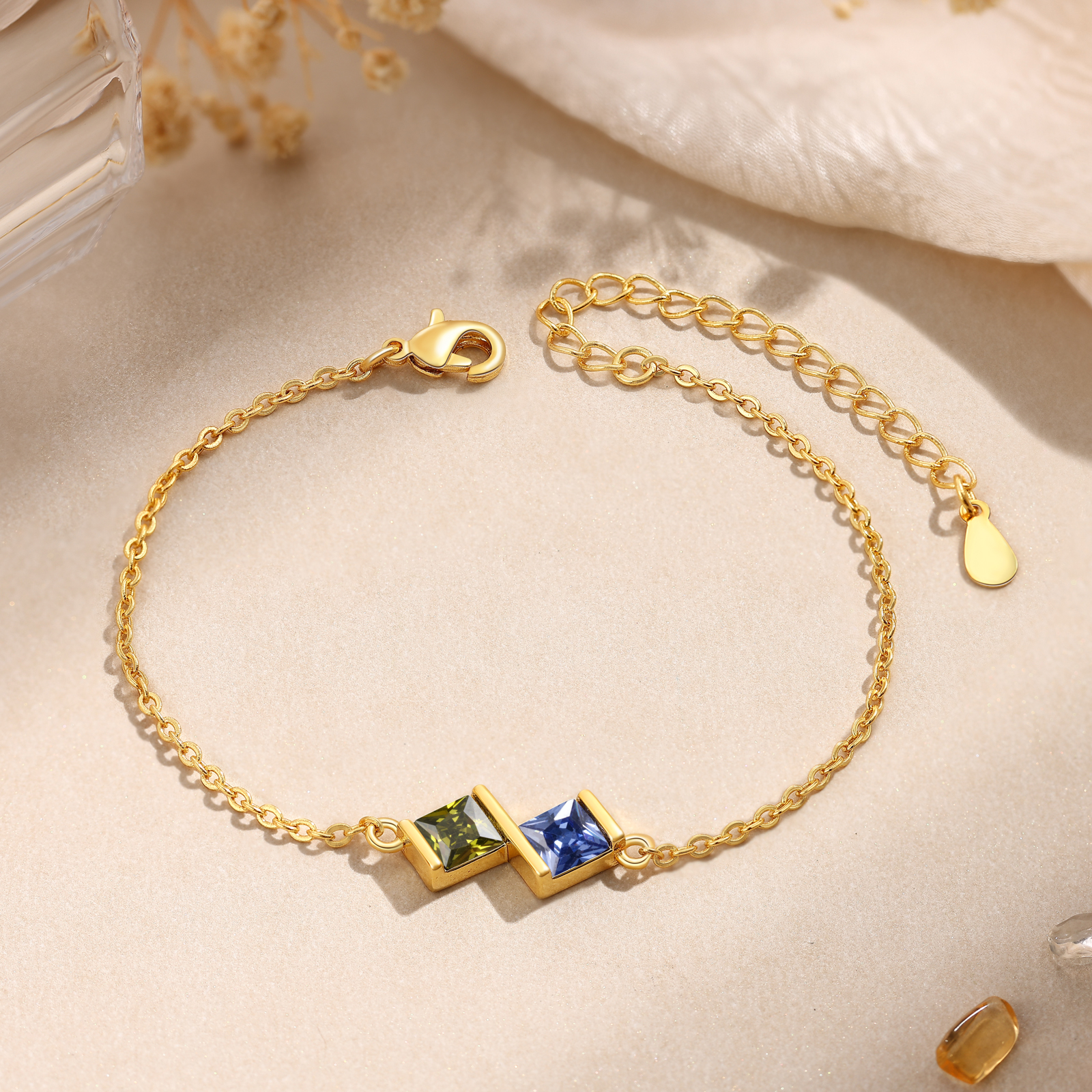 Personalised Bracelet with 2 Birthstones - Custom Gift for Her | Jessemade