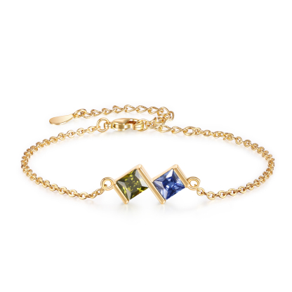 Custom Birthstone Bracelet with 2-4 Personalised Stones, Rhodium Plated Gift | Jessemade