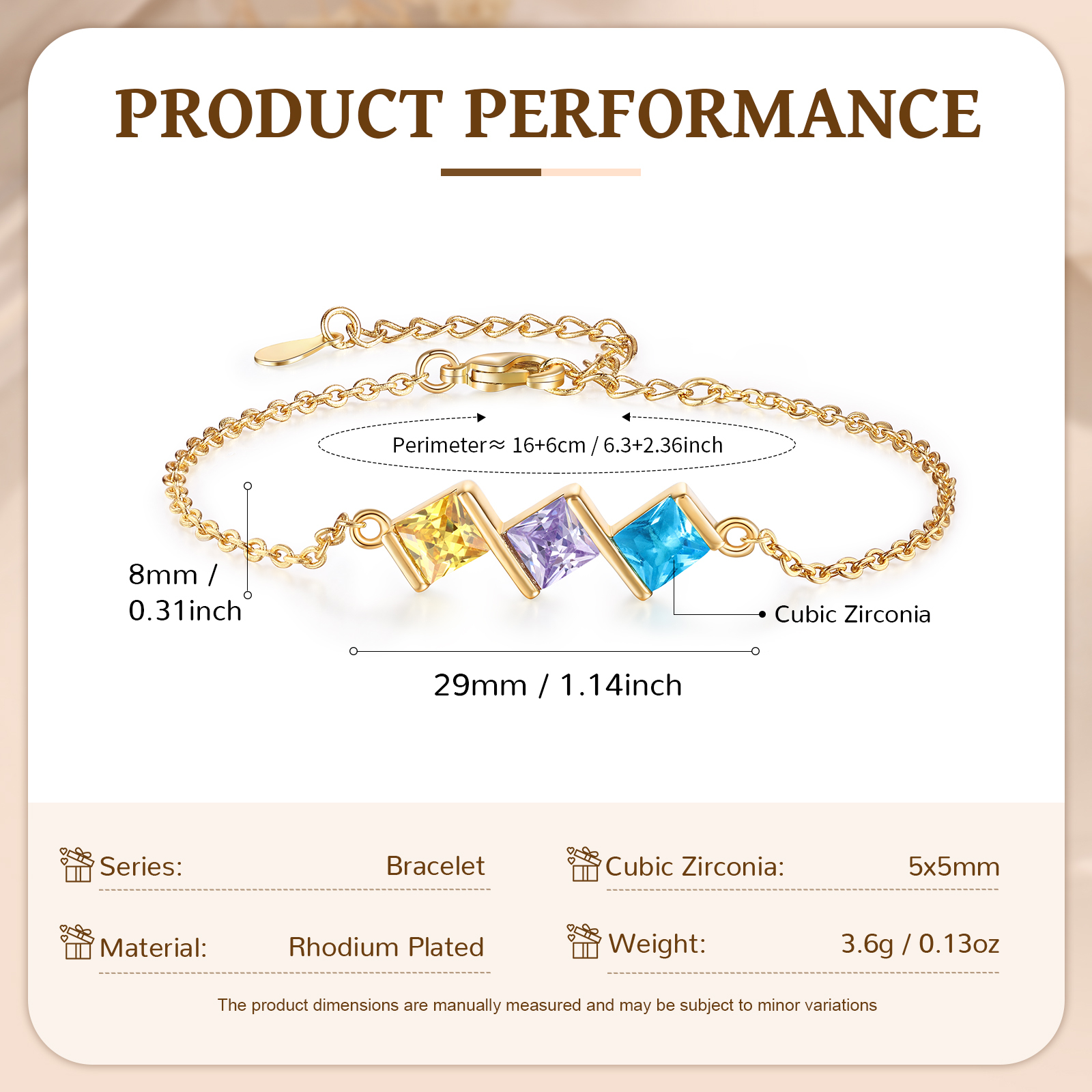 Personalised Bracelet with 3 Birthstones - Custom Gift for Her | Jessemade