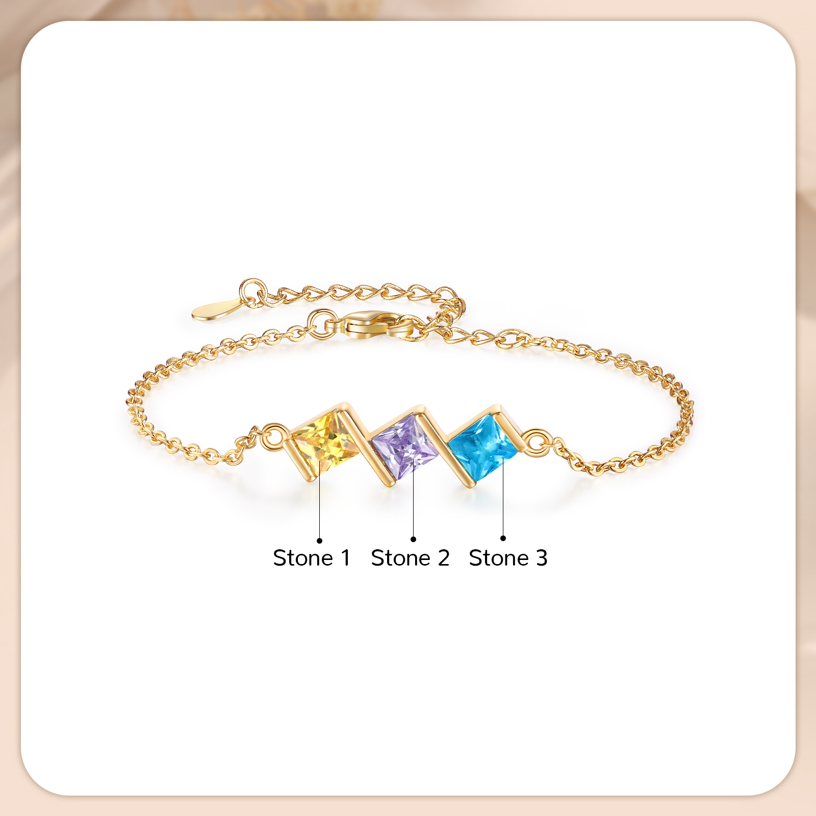 Personalised Bracelet with 3 Birthstones - Custom Gift for Her | Jessemade