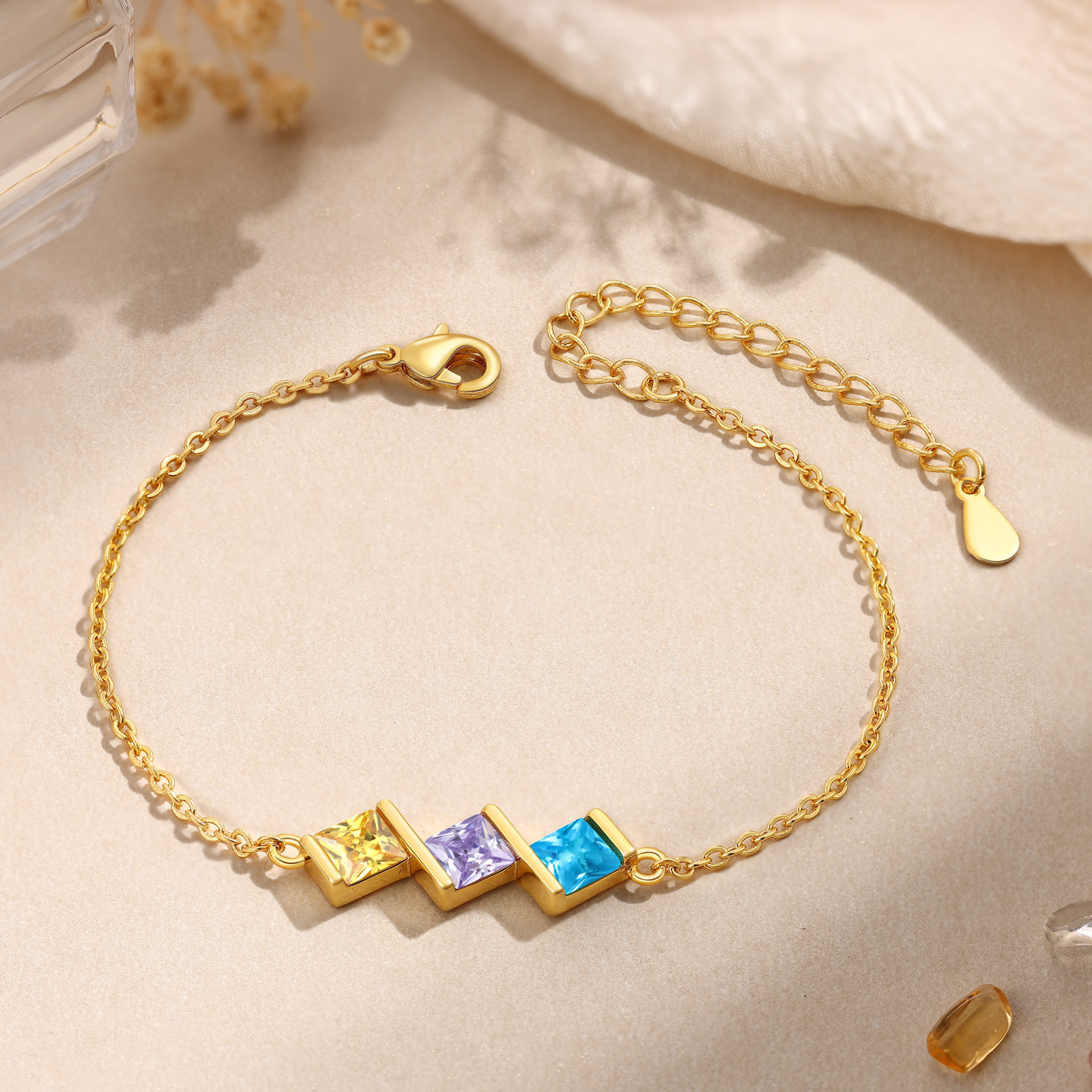 Personalised Bracelet with 3 Birthstones - Custom Gift for Her | Jessemade