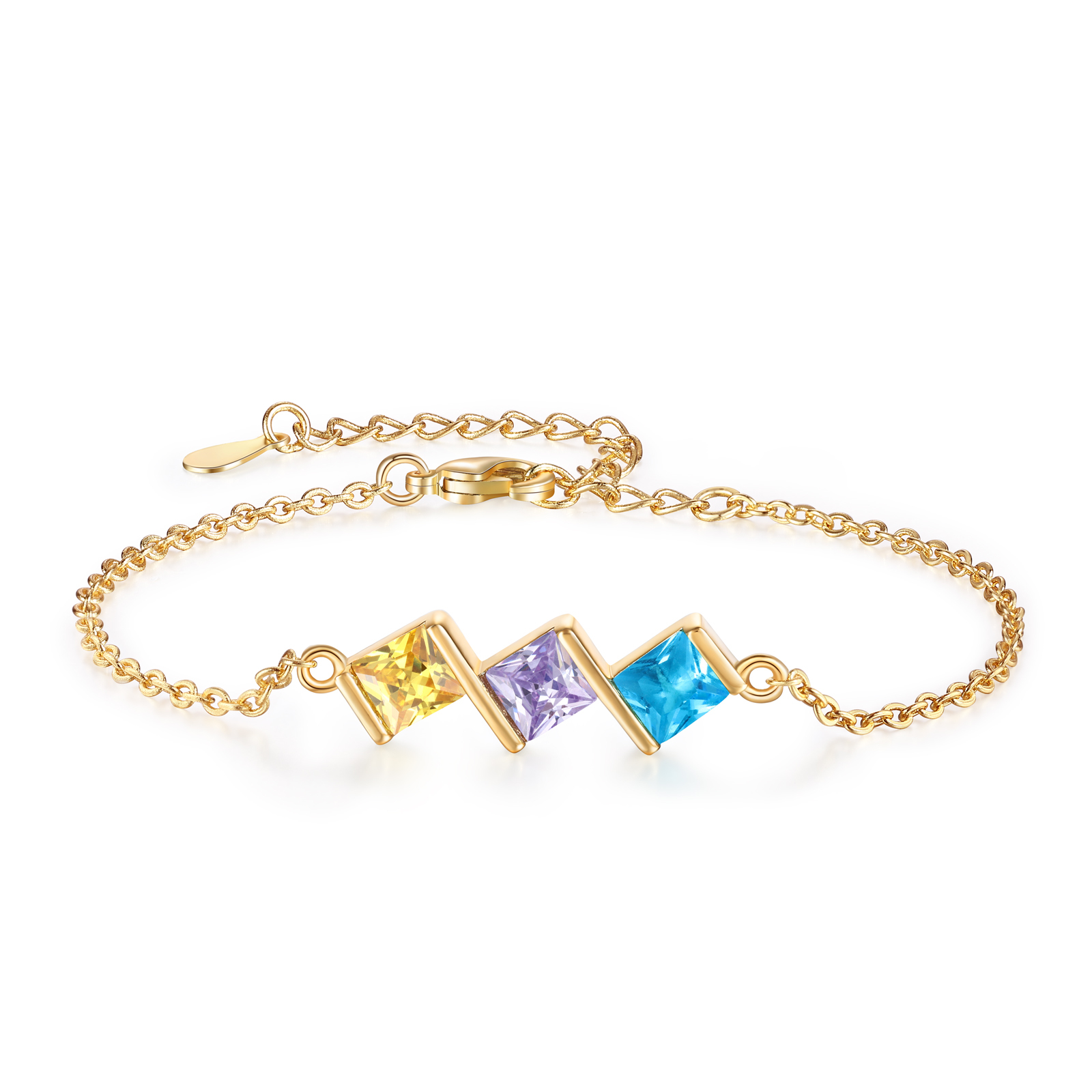 Custom Birthstone Bracelet with 2-4 Personalised Stones, Rhodium Plated Gift | Jessemade