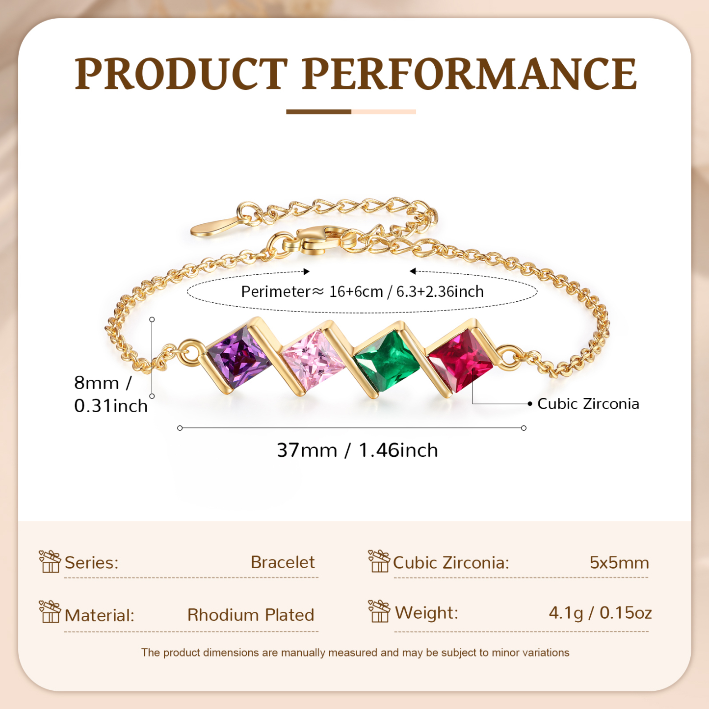 Personalised Bracelet with 4 Birthstones - Custom Gift for Her | Jessemade