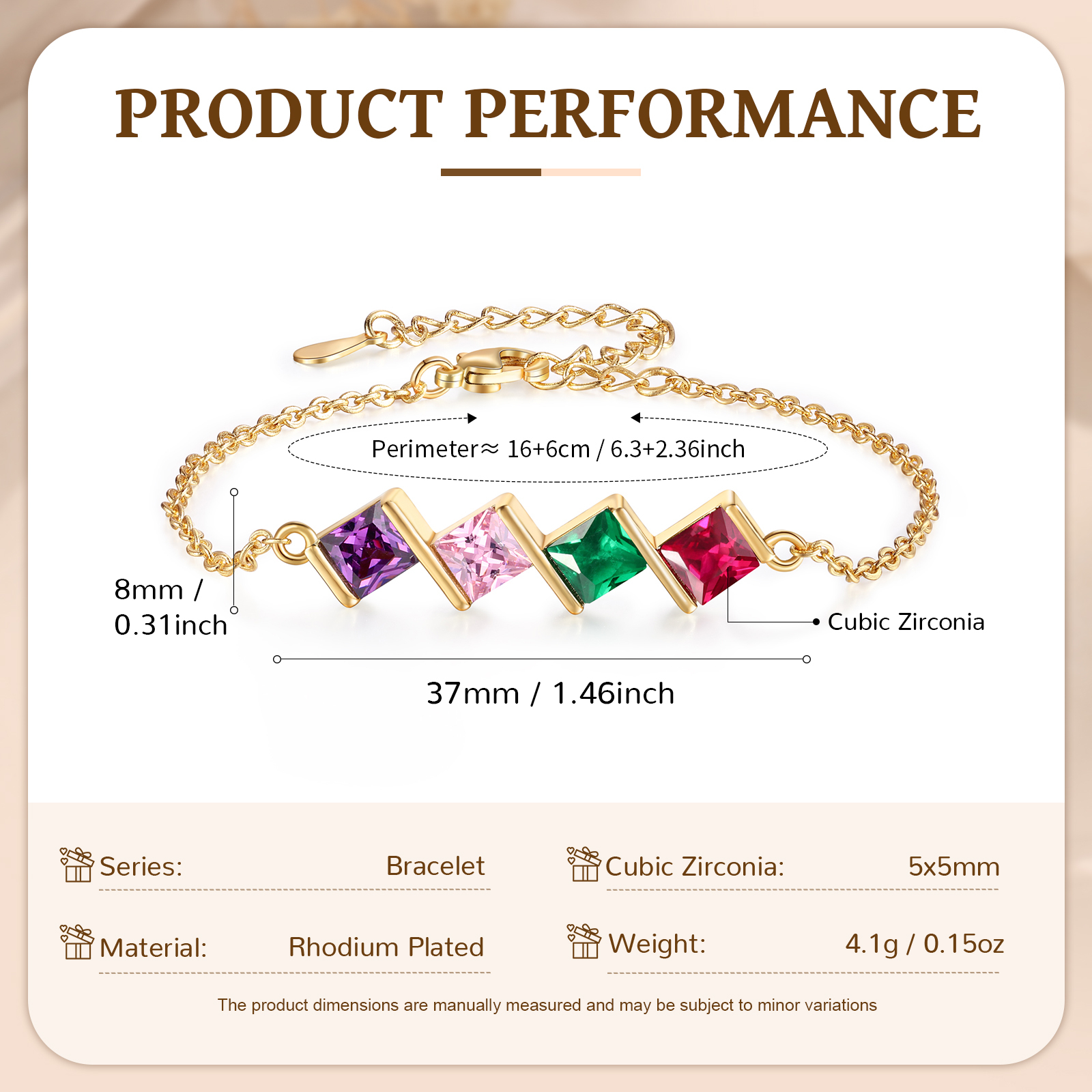 Personalised Bracelet with 4 Birthstones - Custom Gift for Her | Jessemade