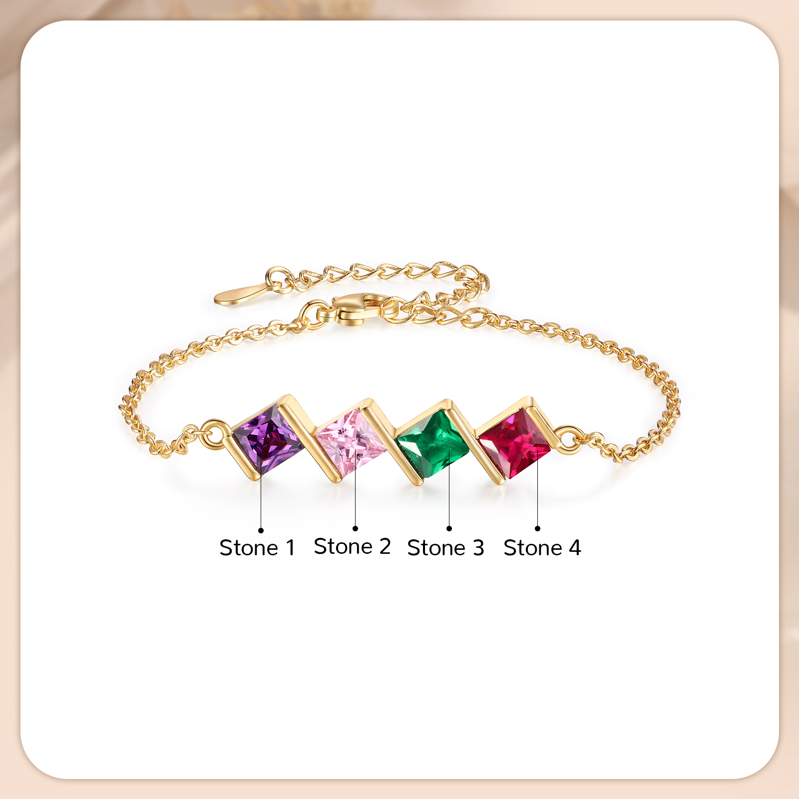 Personalised Bracelet with 4 Birthstones - Custom Gift for Her | Jessemade