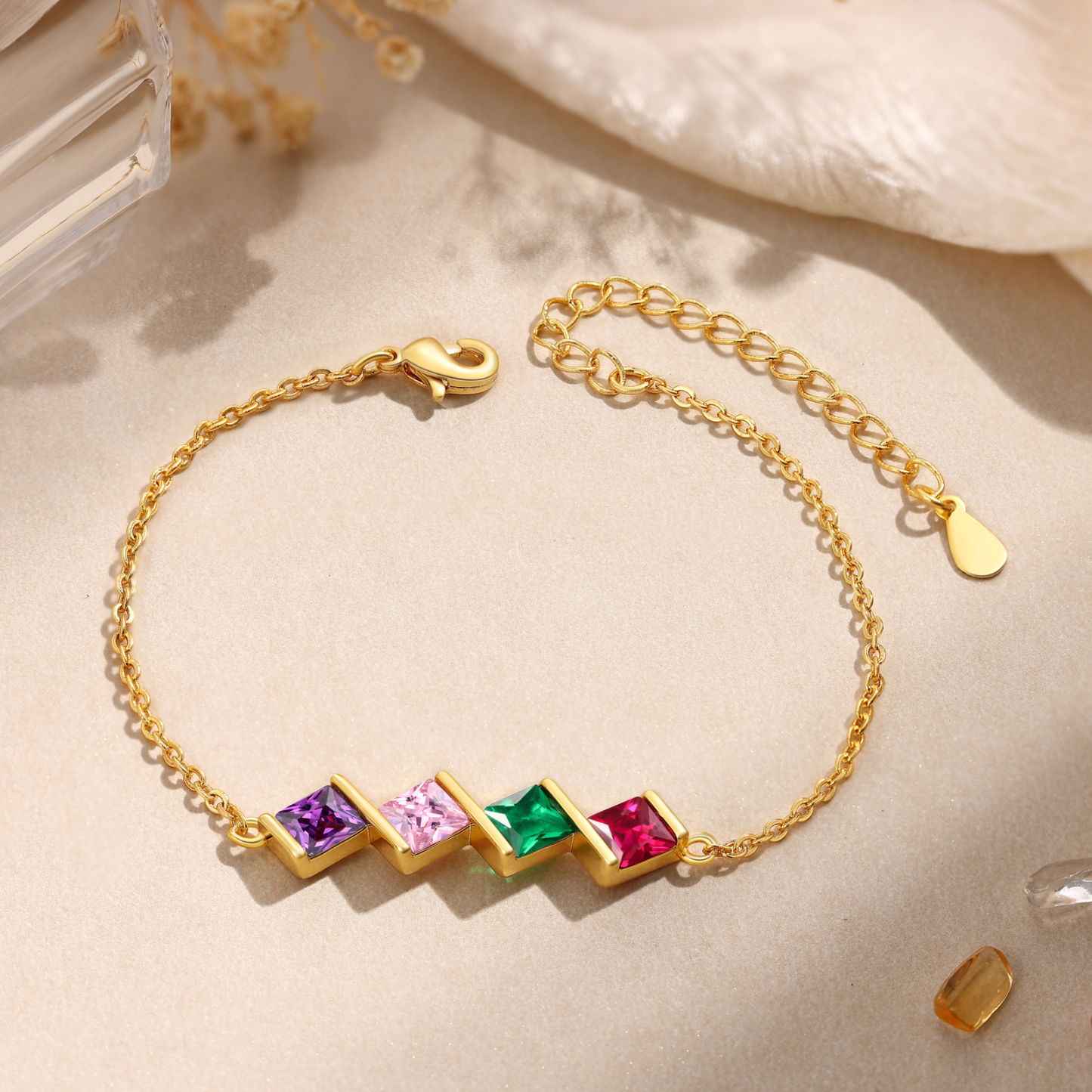 Personalised Bracelet with 4 Birthstones - Custom Gift for Her | Jessemade