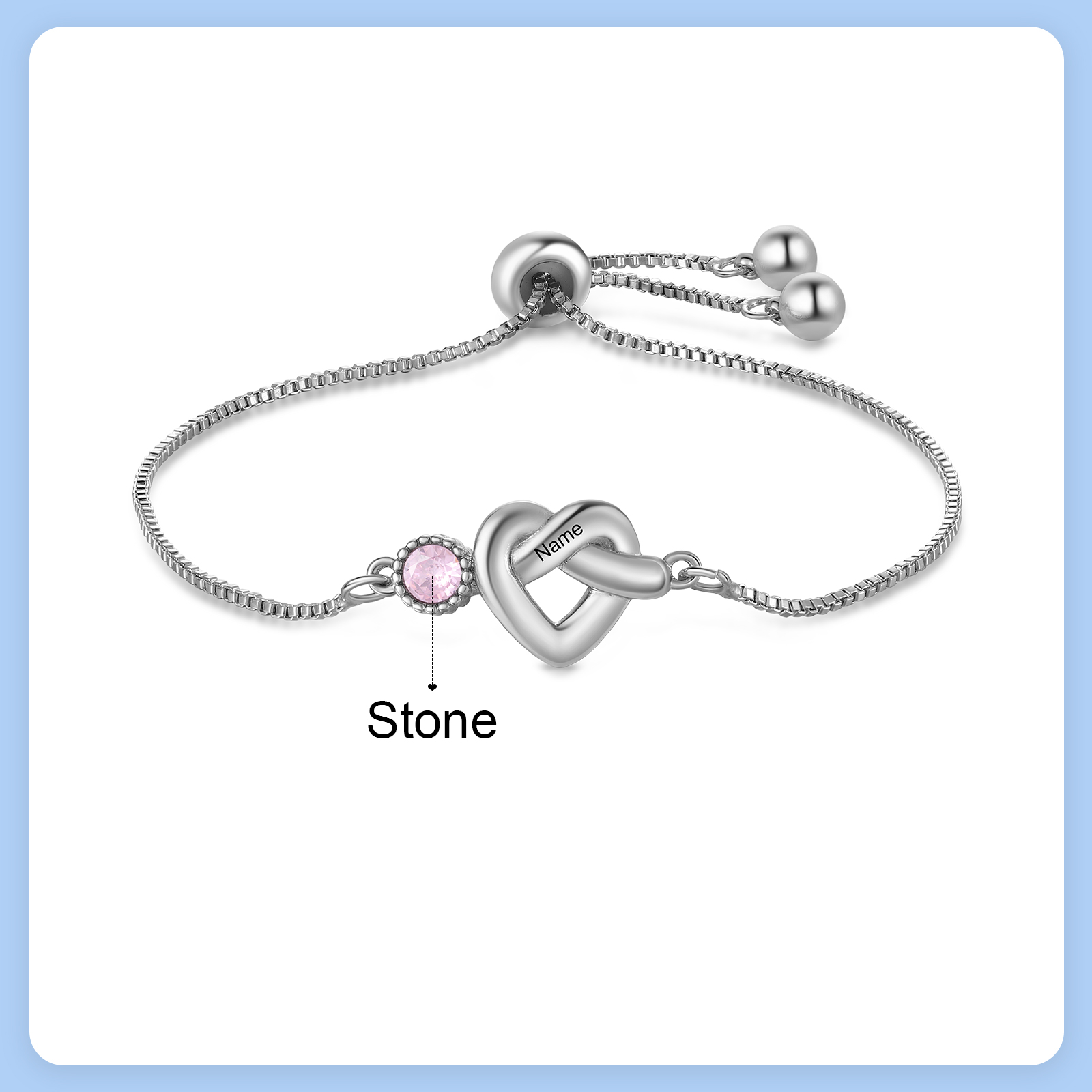 Personalised Birthstone Bracelet – Heart Knot Design, Custom 1 Name & 1 Birthstone Gift for Mother’s Day | Jessemade