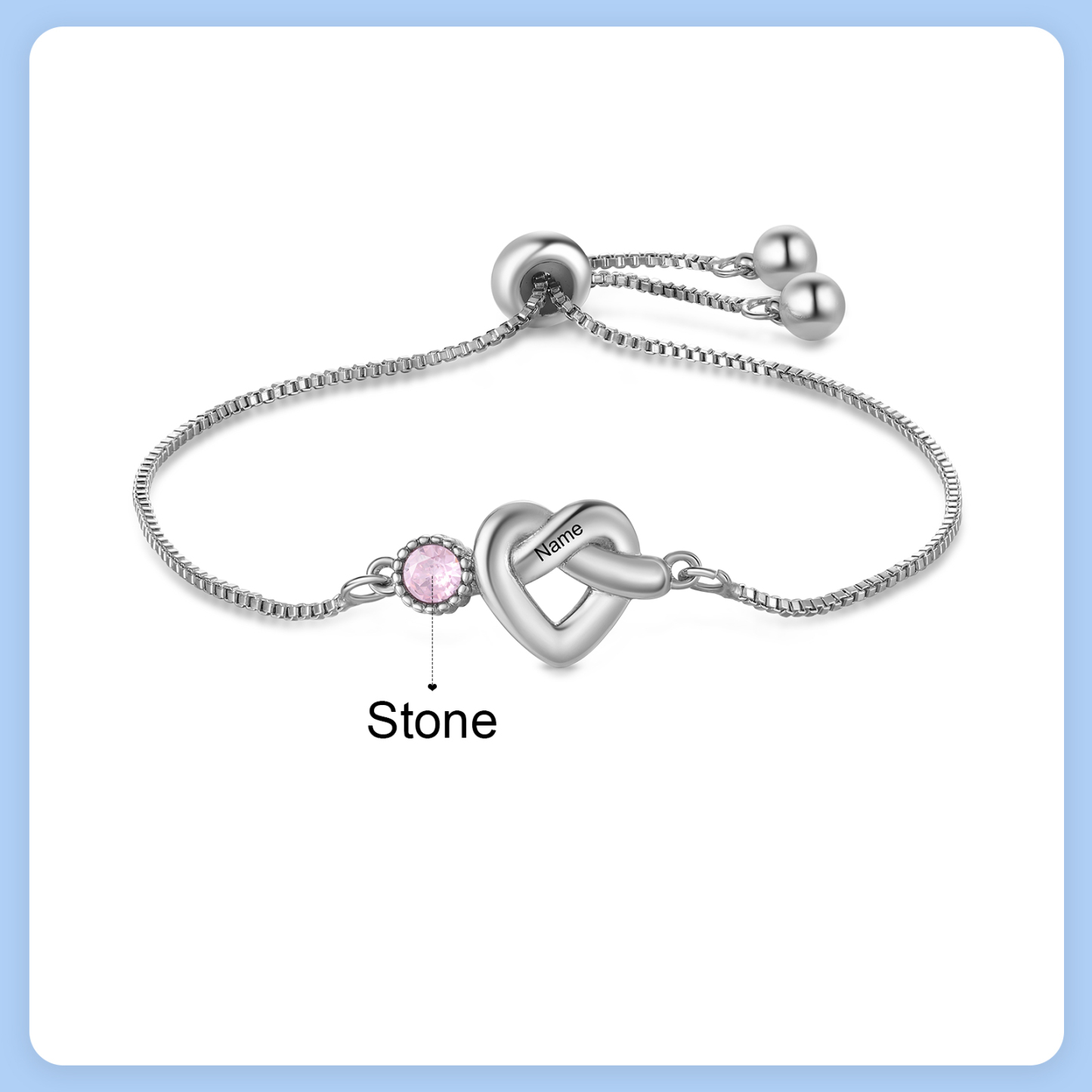 Personalised Birthstone Bracelet – Heart Knot Design, Custom 1 Name & 1 Birthstone Gift for Mother’s Day | Jessemade