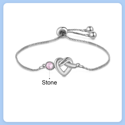 Personalised Birthstone Bracelet – Heart Knot Design, Custom 1 Name & 1 Birthstone Gift for Mother’s Day | Jessemade