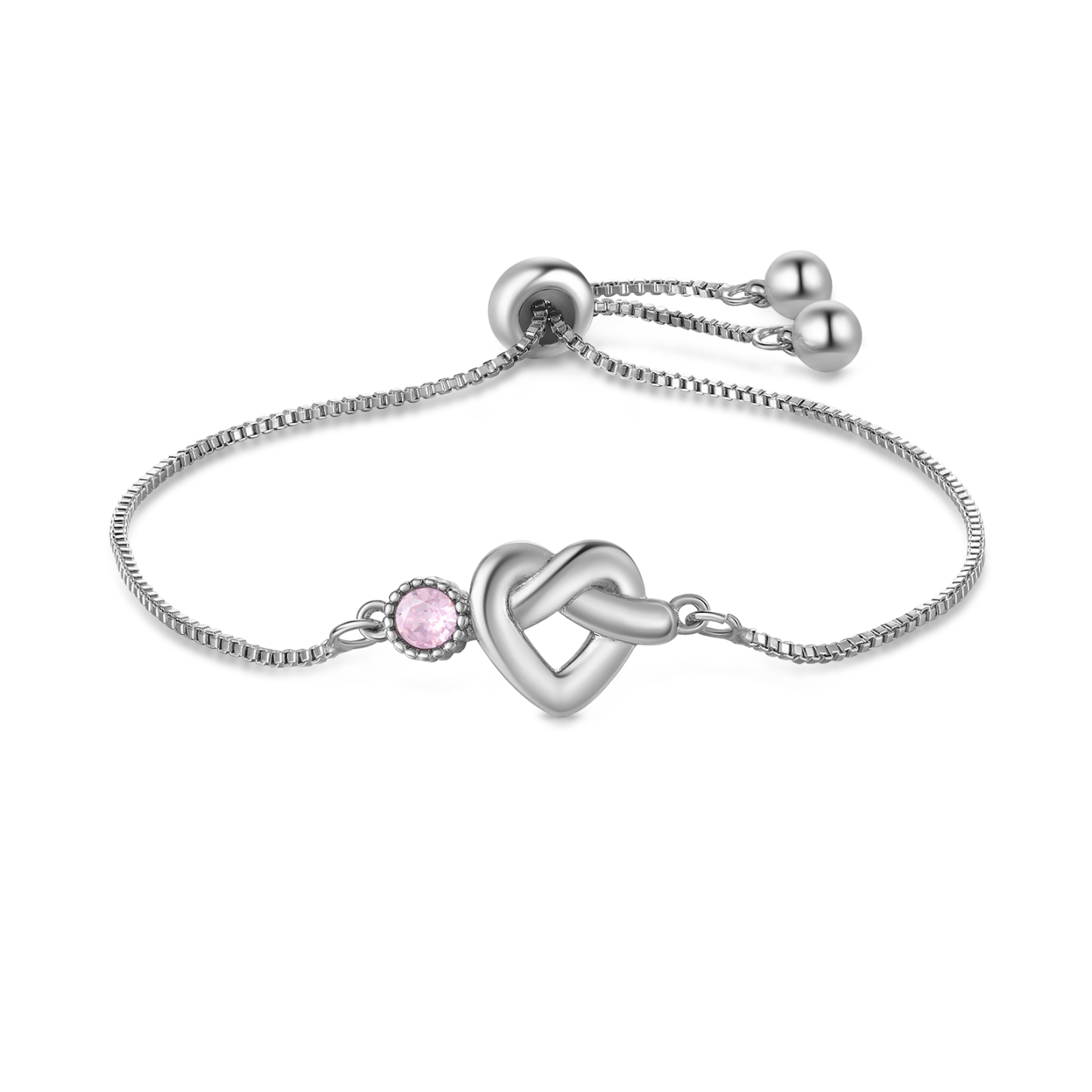 Personalised Birthstone Bracelet – Heart Knot Design, Custom 1 Name & 1 Birthstone Gift for Mother’s Day | Jessemade