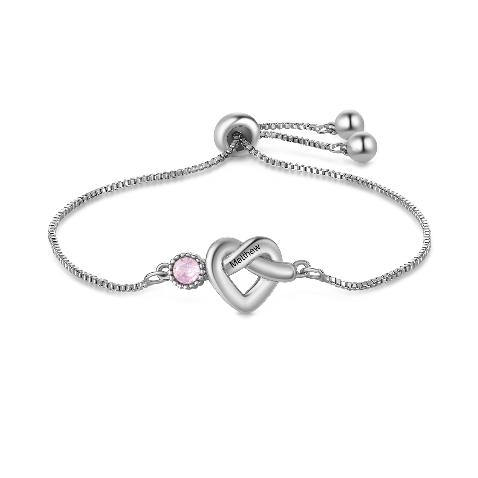 Personalised Birthstone Bracelet – Heart Knot Design, Custom 1 Name & 1 Birthstone Gift for Mother’s Day | Jessemade