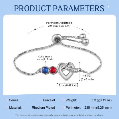 Personalised Birthstone Bracelet – Heart Knot Design, Custom 2 Names & 2 Birthstones Gift for Mother’s Day | Jessemade